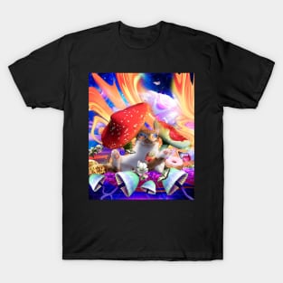 Trippy Psychedelic Kitty Cat Funny Mushroom Kitten T-Shirt